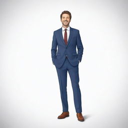 A doodle of a cheerful man in a stylish suit, depicted in a casual pose against a pure white background.