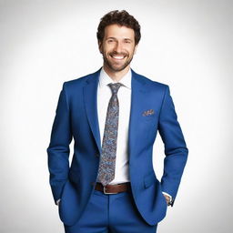 A doodle of a cheerful man in a stylish suit, depicted in a casual pose against a pure white background.