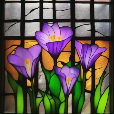 The architect incorporated wild crocus motifs into the stained glass windows of the church.