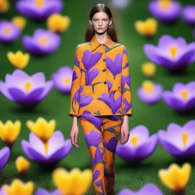 The fashion designer featured a vibrant wild crocus pattern on the runway.
