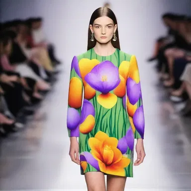 The fashion designer featured a vibrant wild crocus pattern on the runway.