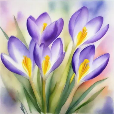 The artist captured the delicate beauty of wild crocus flowers in a watercolor painting.
