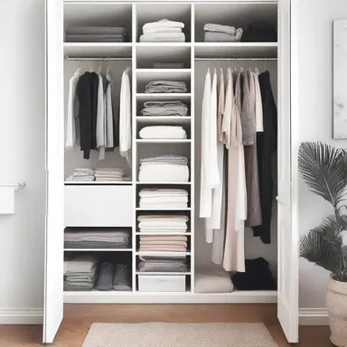 She quickly cleared off the clothes from the bed and arranged them neatly in the closet.