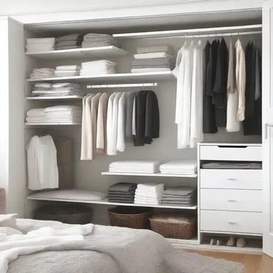 She quickly cleared off the clothes from the bed and arranged them neatly in the closet.
