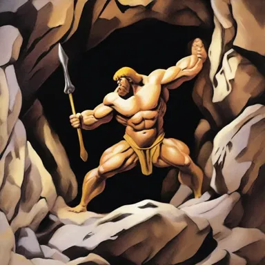 Hercules used his immense strength to clear off the boulders blocking the entrance to the cave.