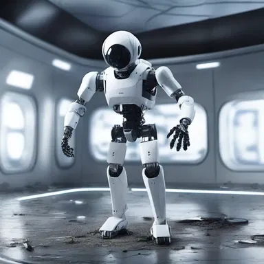 The futuristic cleaning robot effortlessly cleared off the debris from the spaceship's control room.