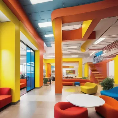 The lively design of the building incorporated vibrant colors and interactive spaces.