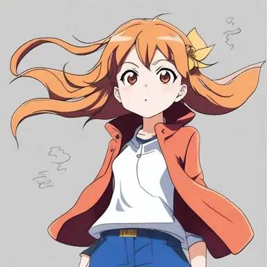 The character in the anime series is lively and energetic, always bringing excitement to the story.