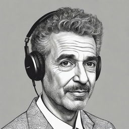 Doodle style illustration of Alok Achkar Peres Petrillo with his iconic hairstyle and headphones.