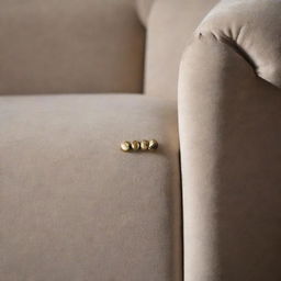 A close-up image of a metallic nail embedded in a luxury-style furniture sofa