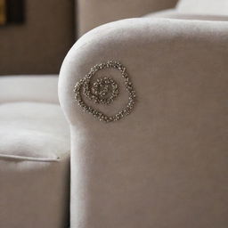 A close-up image of a metallic nail embedded in a luxury-style furniture sofa