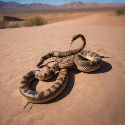 A dynamic duet of a scorpion and a snake, coexisting in a tense but balanced desert environment, capturing their unique textures and colors.