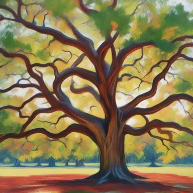 The painter captured the beauty of a blackjack oak tree using intricate brushstrokes.