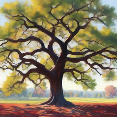 The painter captured the beauty of a blackjack oak tree using intricate brushstrokes.