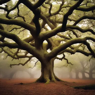 In the fantasy novel, a mystical creature resides within a hidden grove filled with ancient blackjack oak trees that possess magical properties.