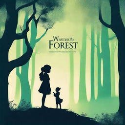 Create a captivating book cover with a mysterious forest in the background and a silhouette of a young girl standing at its edge