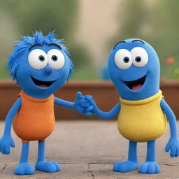 Two cartoon characters named Blue Bob and Kevin, seen engaging in a friendly interaction