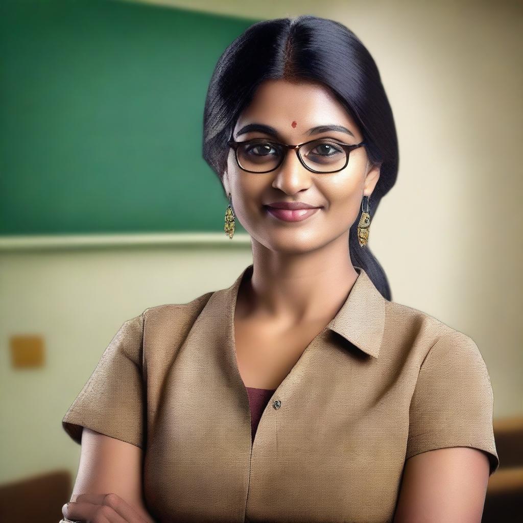 Generate a hyper-realistic image of an Indian teacher