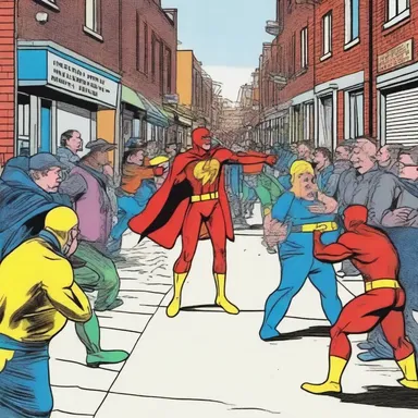 The superhero's squalling entrance disrupted the peaceful street.