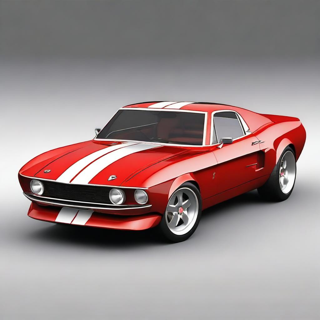 Create a custom supercar that is a fusion of a 1967 Ford Mustang and a Ferrari F50