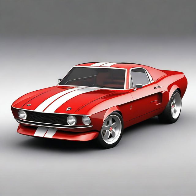 Create a custom supercar that is a fusion of a 1967 Ford Mustang and a Ferrari F50