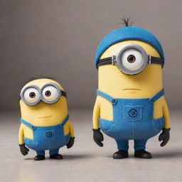 A Blue Bob Minion and a Kevin Minion standing side by side, their cheerful expressions reflecting their playful personas.