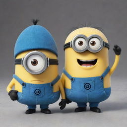 A Blue Bob Minion and a Kevin Minion standing side by side, their cheerful expressions reflecting their playful personas.