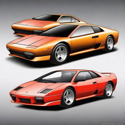 Create an image of a car that is a fusion of a 1986 Dodge Daytona and a Lamborghini Gallardo