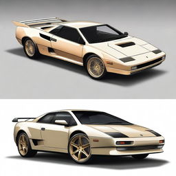 Create an image of a car that is a fusion of a 1986 Dodge Daytona and a Lamborghini Gallardo