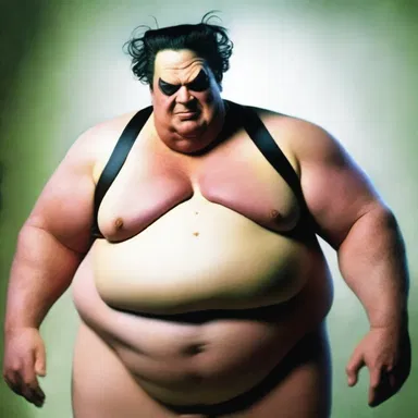 In the novel, the villain is described as a gross and grotesque character with bulging rolls of fat.