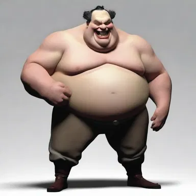 In the novel, the villain is described as a gross and grotesque character with bulging rolls of fat.
