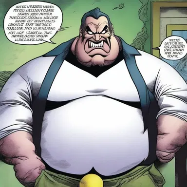 In the comic book series, the villain is depicted as a gross and corpulent figure, emphasizing his villainous nature.