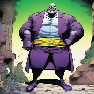 In the comic book series, the villain is depicted as a gross and corpulent figure, emphasizing his villainous nature.