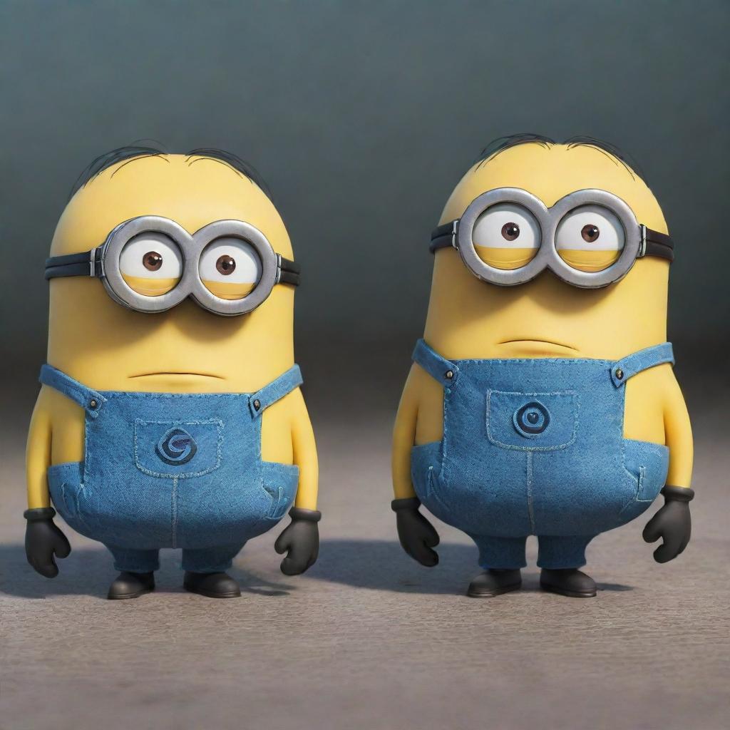 Blue versions of animated characters Kevin and Bob from the Minions movie.