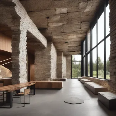 The architect incorporated gross rocks into the design of the building to give it a natural and rugged look.