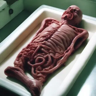 The horror movie revealed a gruesome scene where the audience could see the gross organs of the victim.