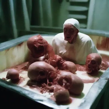 The horror movie revealed a gruesome scene where the audience could see the gross organs of the victim.