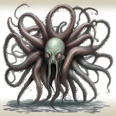 In the fantasy novel, the protagonist encountered a gross creature with multiple heads and tentacles.