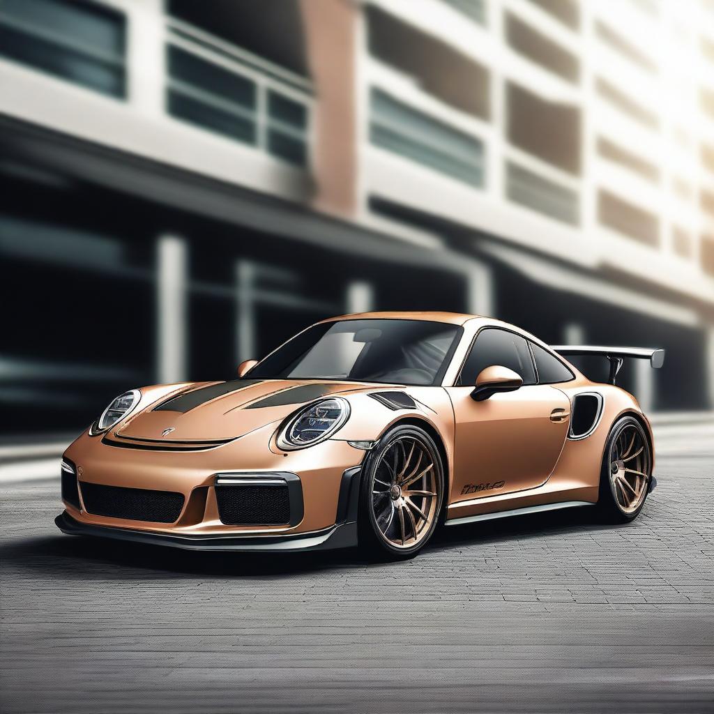 Generate an image of a modified 911 Turbo GT3RS in a champagne color