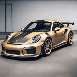 Generate an image of a modified 911 Turbo GT3RS in a champagne color