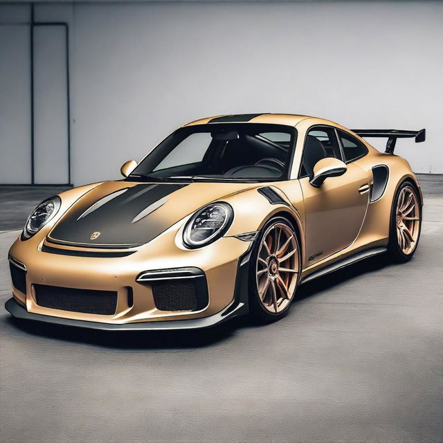 Generate an image of a modified 911 Turbo GT3RS in a champagne color