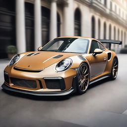 Generate an image of a modified 911 Turbo GT3RS in a champagne color