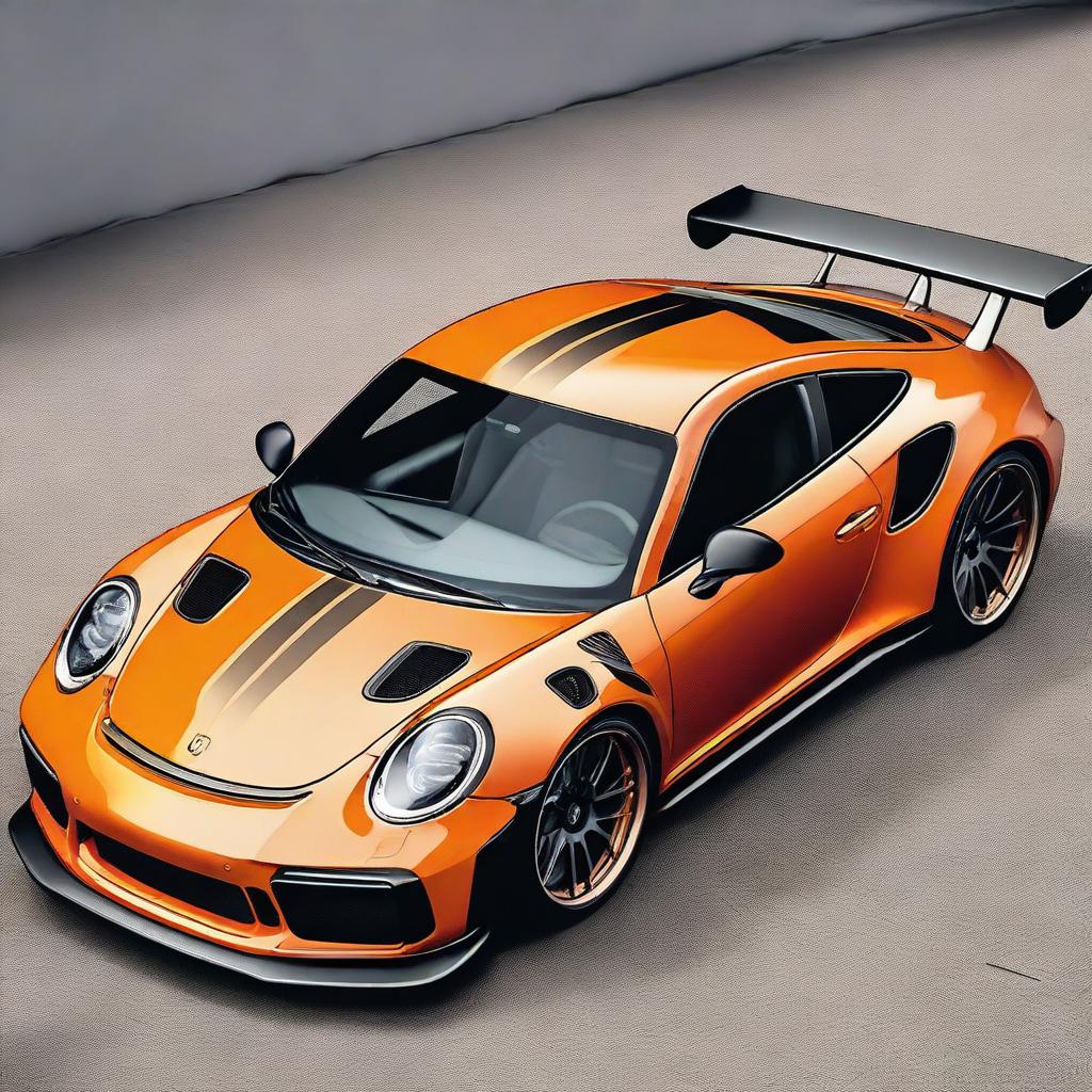 Create an image of a champagne-colored 911 Turbo GT3RS that has been modified with street parts