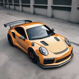 Create an image of a champagne-colored 911 Turbo GT3RS that has been modified with street parts