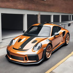 Create an image of a champagne-colored 911 Turbo GT3RS that has been modified with street parts