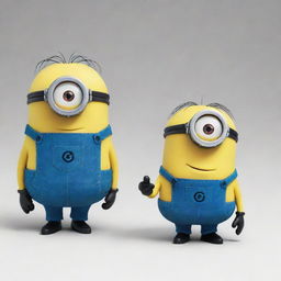 A big, blue Kevin Minion standing next to a short Bob Minion