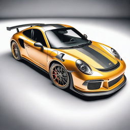 Generate an image of a champagne-colored 911 Turbo GT3RS that has been heavily modified with street parts