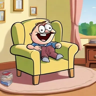 In the cartoon, the mischievous character hid inside the upholstery of the old armchair and popped out to surprise the other characters.