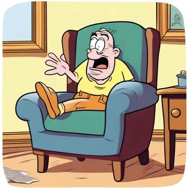 In the cartoon, the mischievous character hid inside the upholstery of the old armchair and popped out to surprise the other characters.