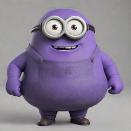 A large, chubby minion with a vibrant purple color, smiling innocently